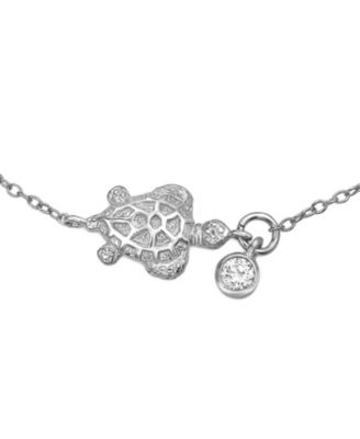 Nautical Turtle CZ Accent Anklet Ankle Bracelet Sterling Silver