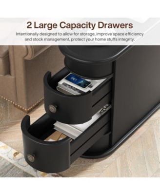 End Table with 2 Drawers, Sofa Side Table with Storage, No Assembly Required, Closed Back, Slim Nightstand Vintage Wood Bedside Table