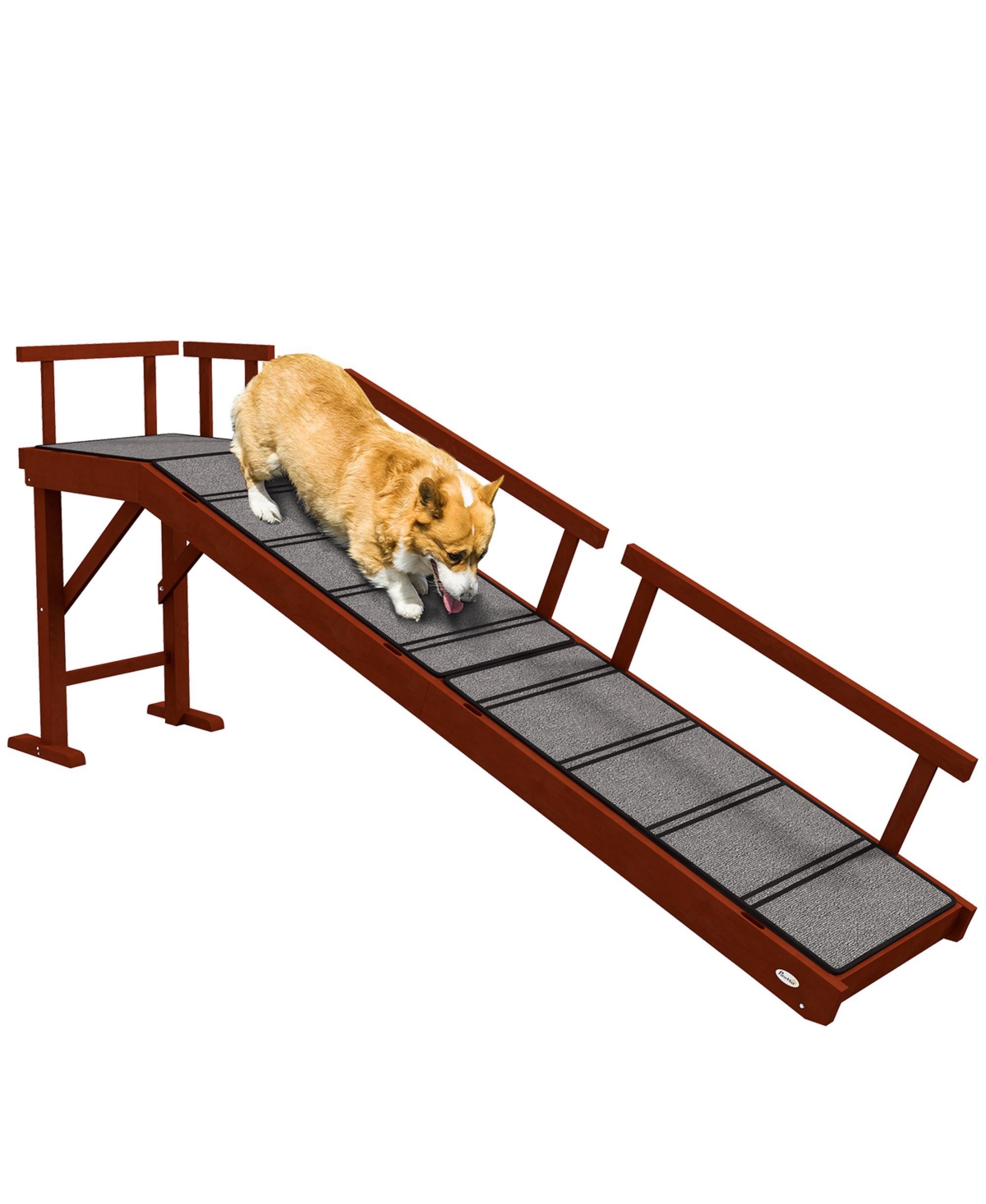 Wooden Dog Ramp with Removable Guardrails, Non-Slip, 73", - Brown