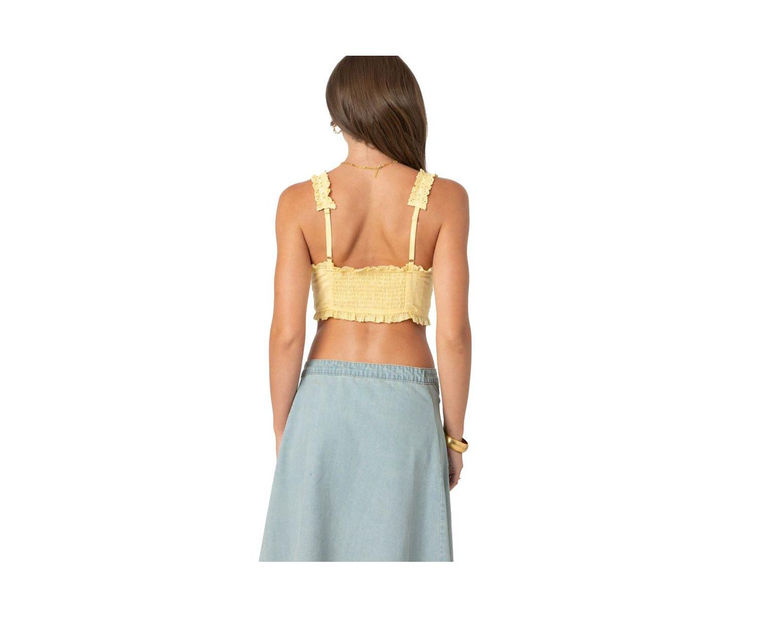 Women's Button Front Cropped Eyelet Corset