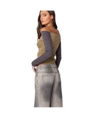 Womens Contrast Off Shoulder Top