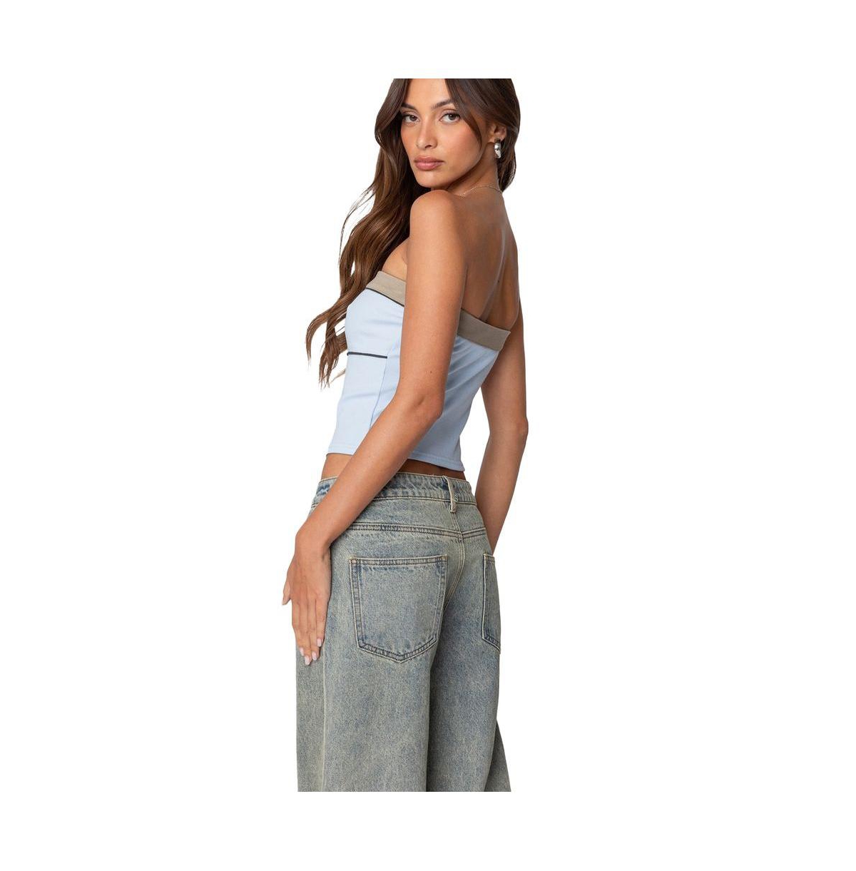 Edikted Women's Ciara Ribbed Tube Top - Light-blue