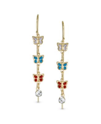 Delicate Pastel Crystal Dangle Earrings with Butterfly Threader 18K Gold Plated
