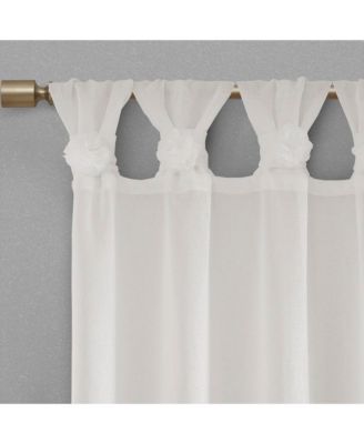 Rosette Floral Embellished Cuff Tab Top Solid Curtain Panel, 50"W x 84"L