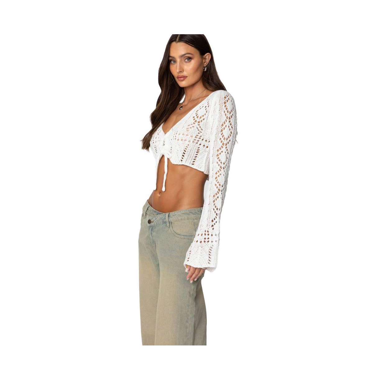 Edikted Women's Tie Front Crochet Crop Top