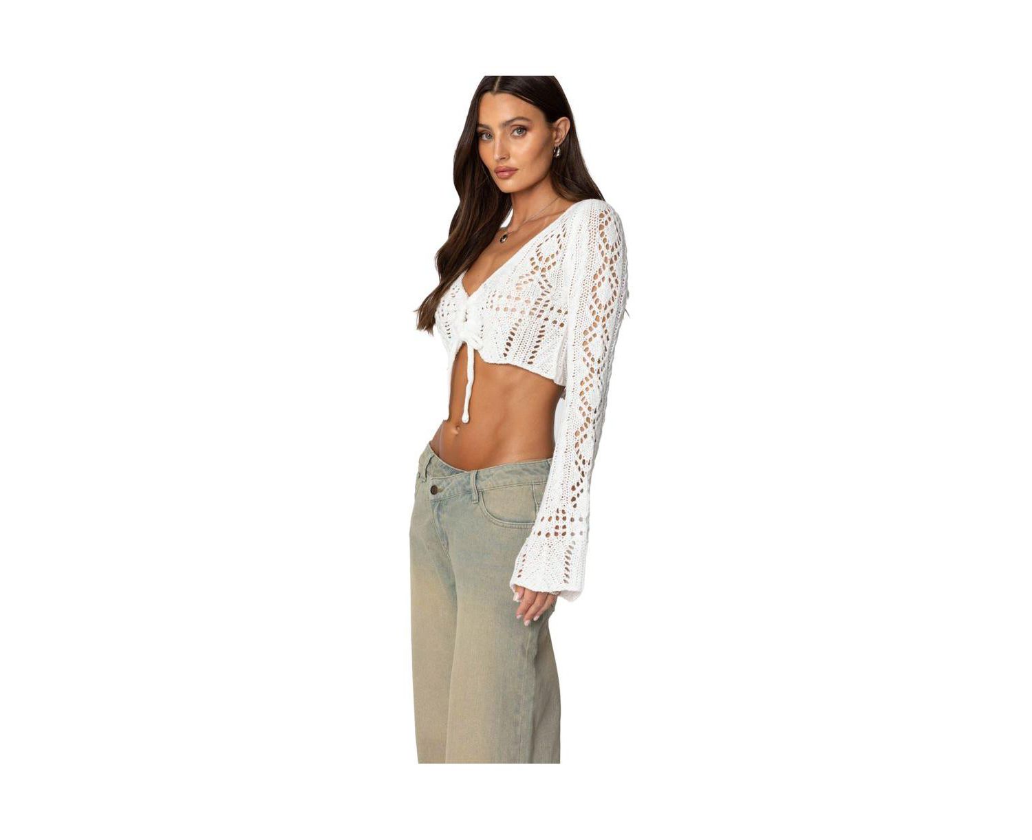 Women's Tie Front Crochet Crop Top