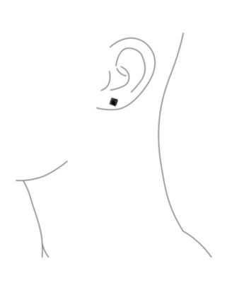 Black Square Cubic Zirconia Princess Cut CZ Stud Earrings Screw back .925 Sterling Silver