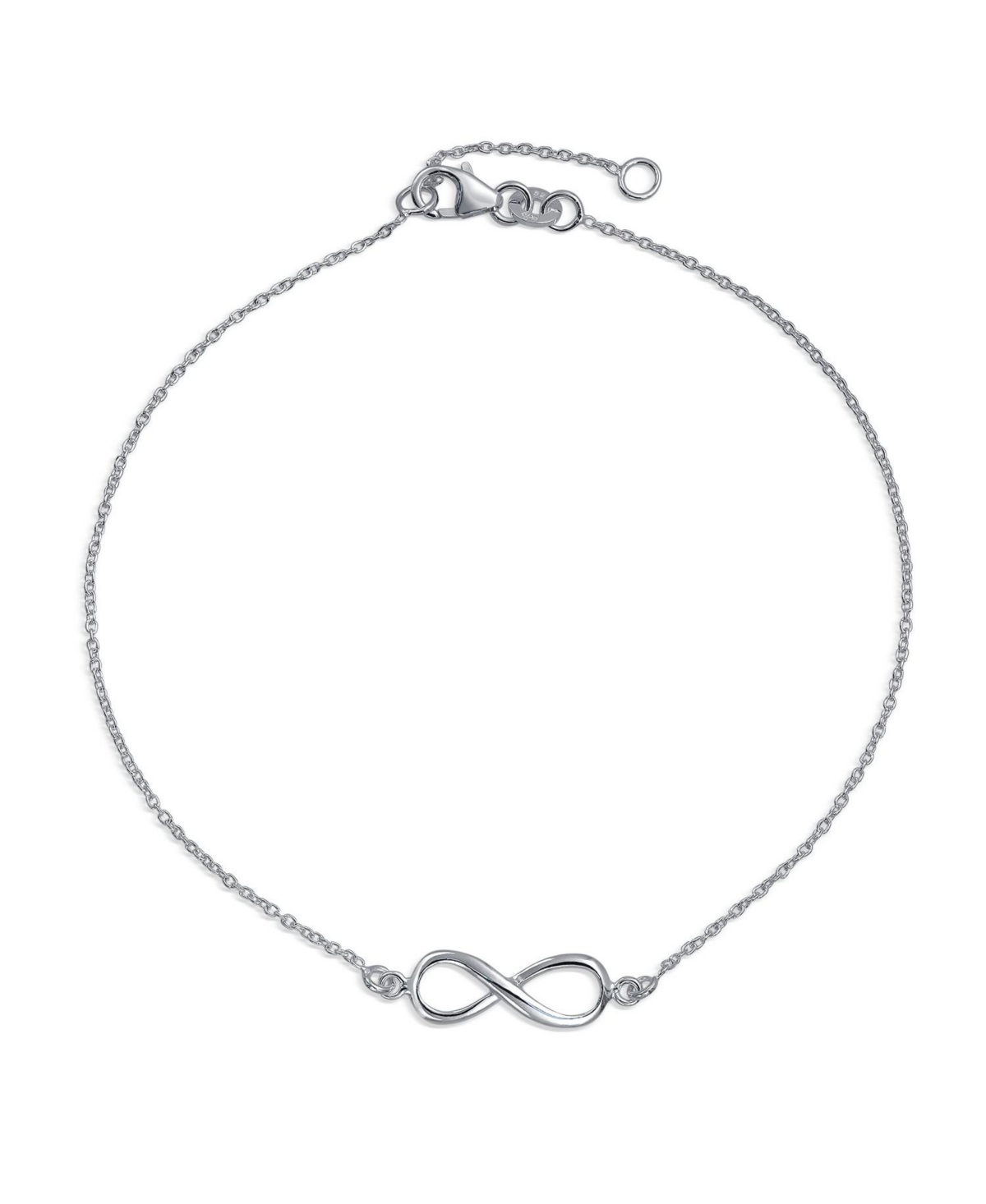 Infinity Figure Eight Love Knot Charm Anklet Link Ankle Bracelet .925 Sterling Silver Adjustable 9 To 10 Inch With Extender - Silver