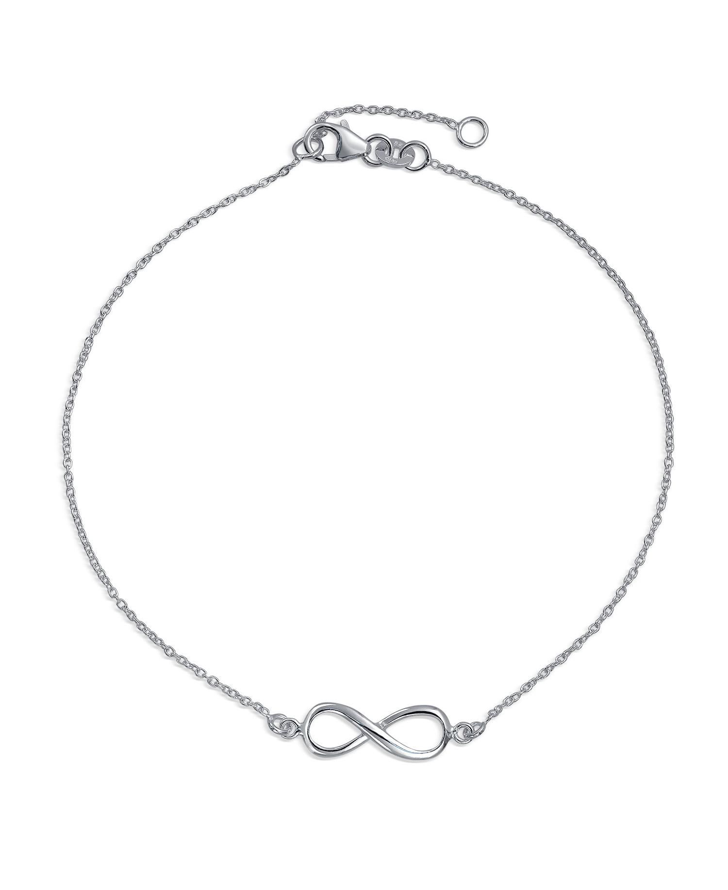 Delicate Romantic Love Knot Infinity Anklet Charm Ankle Bracelet .925 Sterling Silver Adjustable