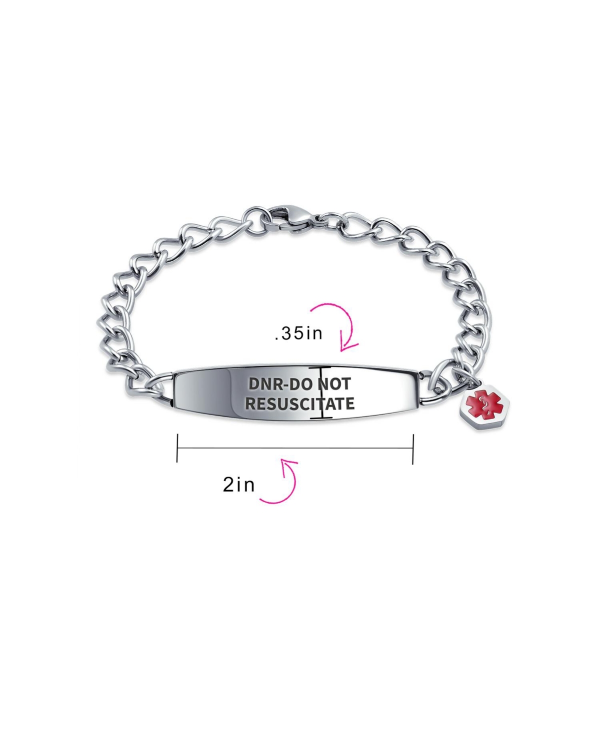 Bling Jewelry Dnr-Do Not Resuscitate Identification Medical Id Miami Cuban Link Chain Bracelet Stainless Steel