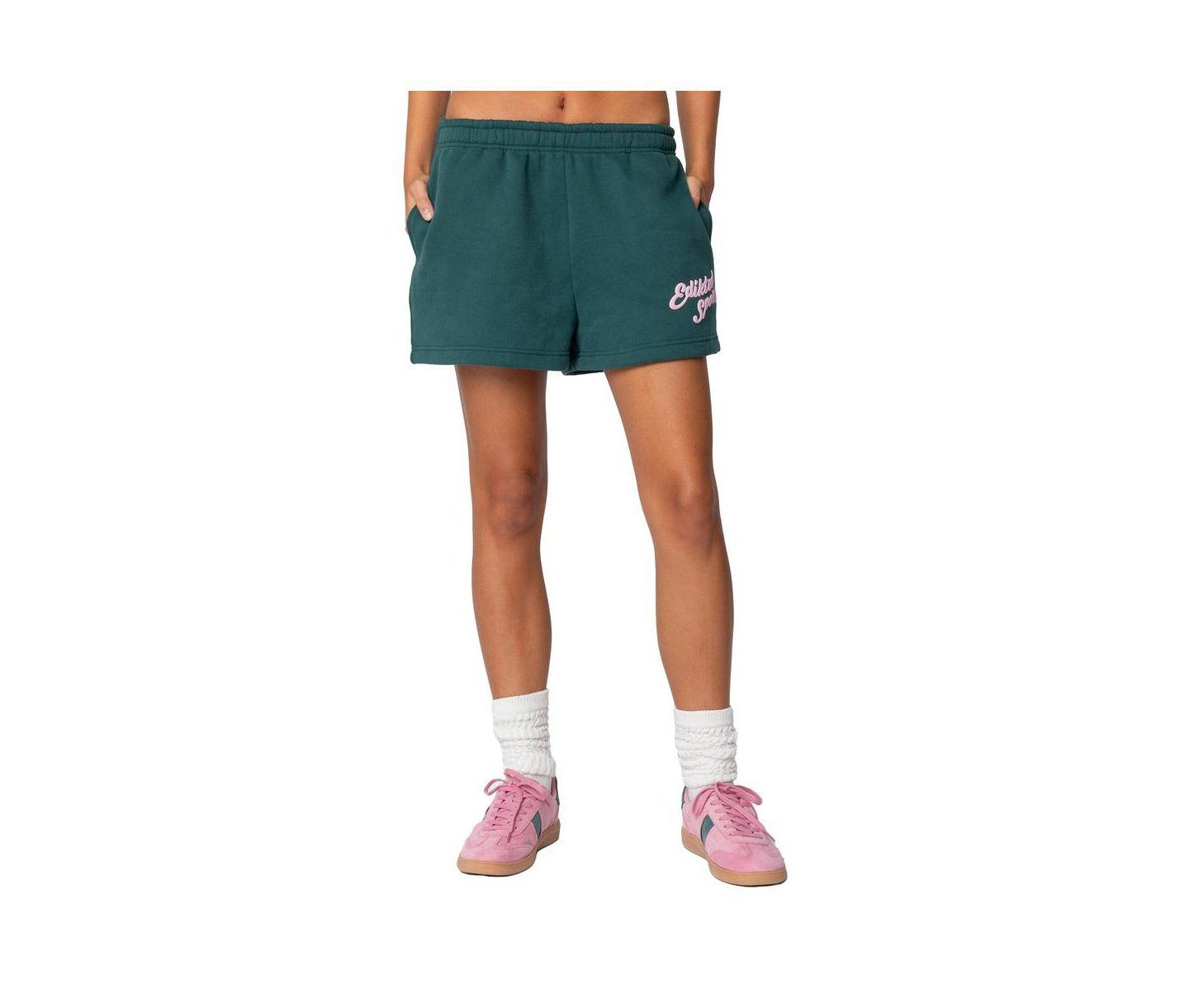 Женские шорты Edikted So Sporty Sweat Shorts, цвет: Зелёный — фото 1