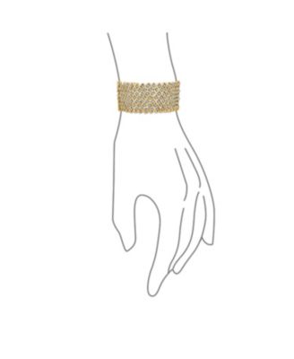 Wide Pink Rose Gold Plated White Crystal Encrusted Statement Stretch Bracelet