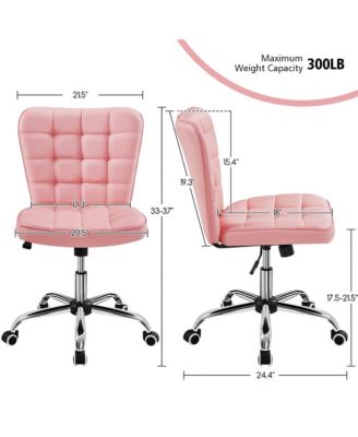 Modern Tufted Armless Desk Chair with Chrome-finish Metal Base, Rolling Wheels, Adjustable Seat Heigh