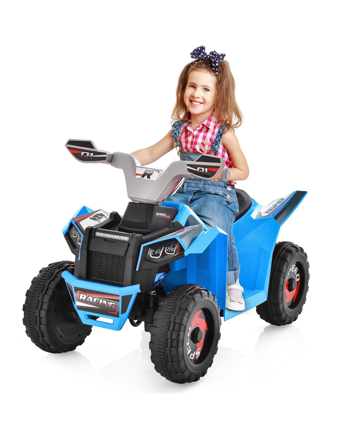 Gymax Kids Electric Ride On Atv Toy 6V Battery Powered Electric Vehicle Toy w/ Direction Control Rose Red - Blue+black