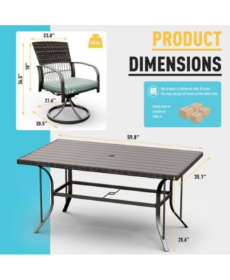 5-Piece Patio Outdoor Dining Set with Square Table and Rattan Swivel Chairs with Green Cushion