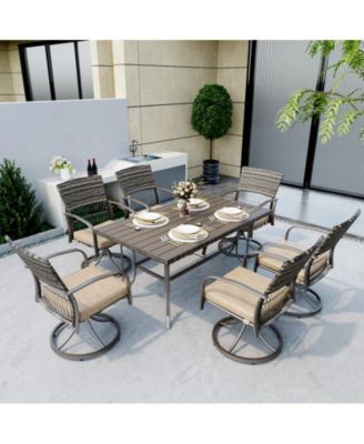 5-Piece Patio Outdoor Dining Set with Square Table and Rattan Swivel Chairs with Green Cushion