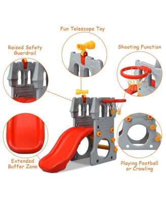 2-Step Children Castle Slide Basketball Hoop and Telescope Toy Indoor & Outdoor
