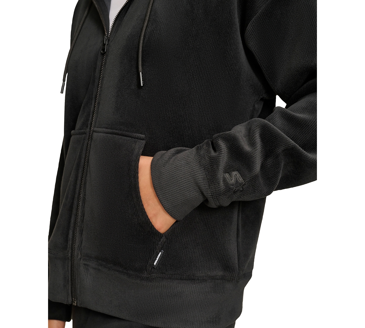 Shop Starter Women's Tech Cord Zip-front Drop-shoulder Hoodie In Black