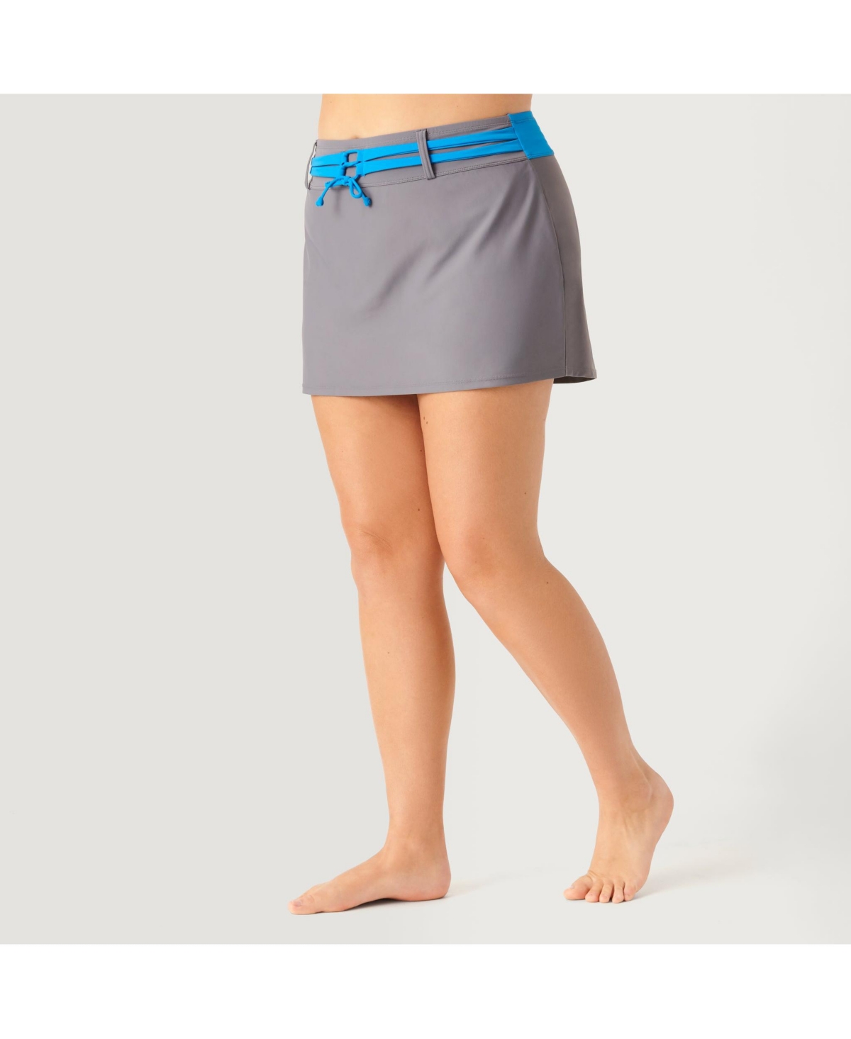 Plus Size Drawstring Swim Skirt - Cloud grey-caribbean blue
