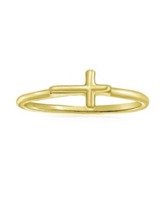 Minimalist Simple Midi Knuckle Thin 1MM Band Stackable Religious Sideways Cross Ring Gold Plated .925 Sterling Silver