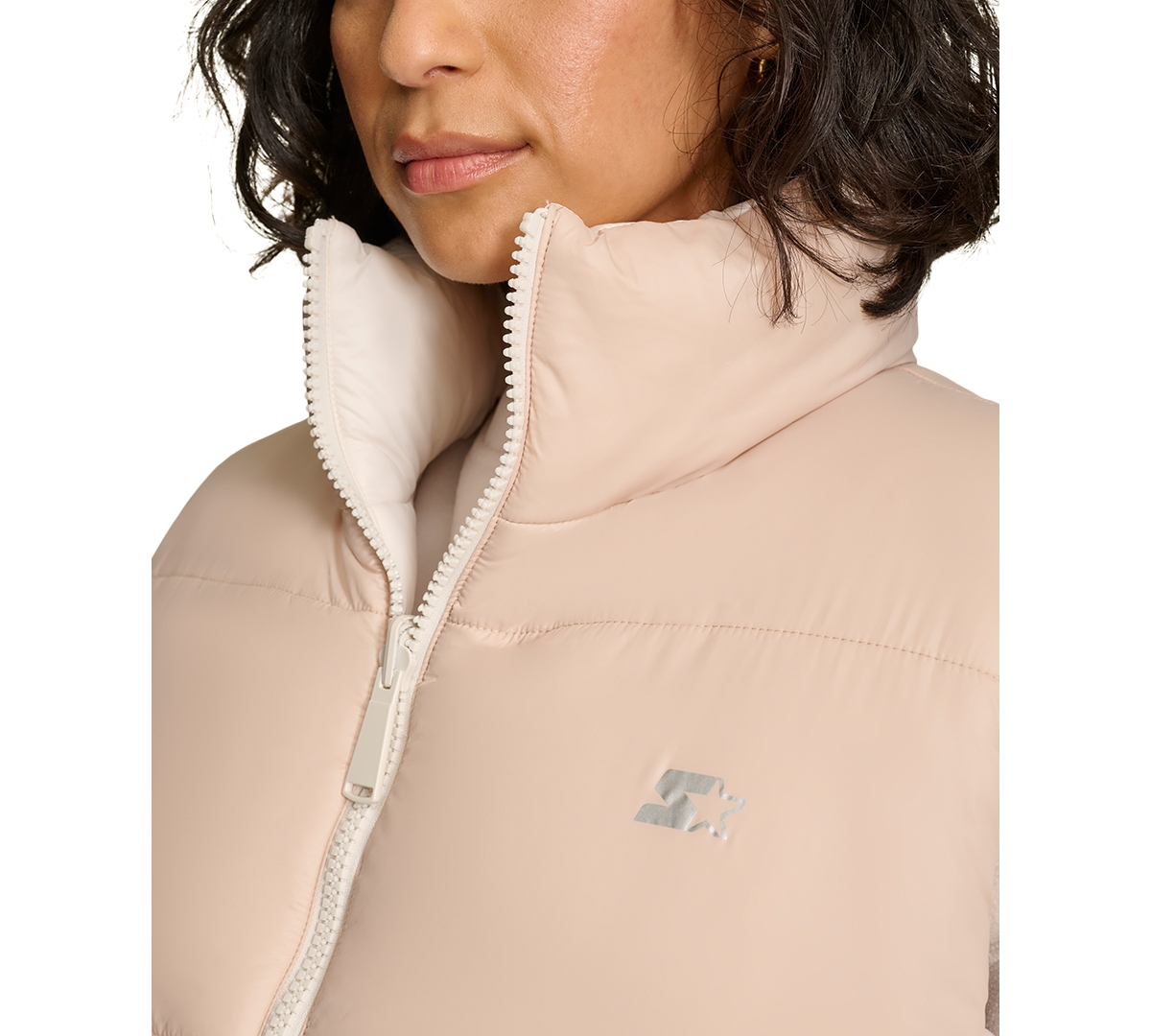 Shop Starter Women's Reversible Zip-front Puffer Vest In Sand Combo