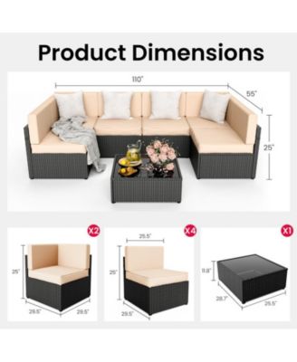 Gray 7-Piece Wicker Outdoor Sectional Set with Coffee Table and Gray Cushions