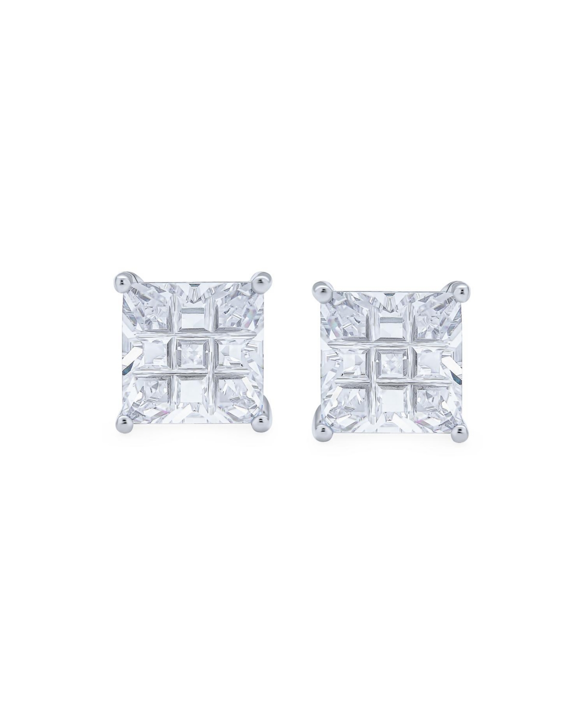 Bling Jewelry Geometric .50 to 5 CtwCubic Zirconia Black Cz Square Princess Invisible Cut Stud Earrings Yellow 14K Plated .925 Sterling Silver