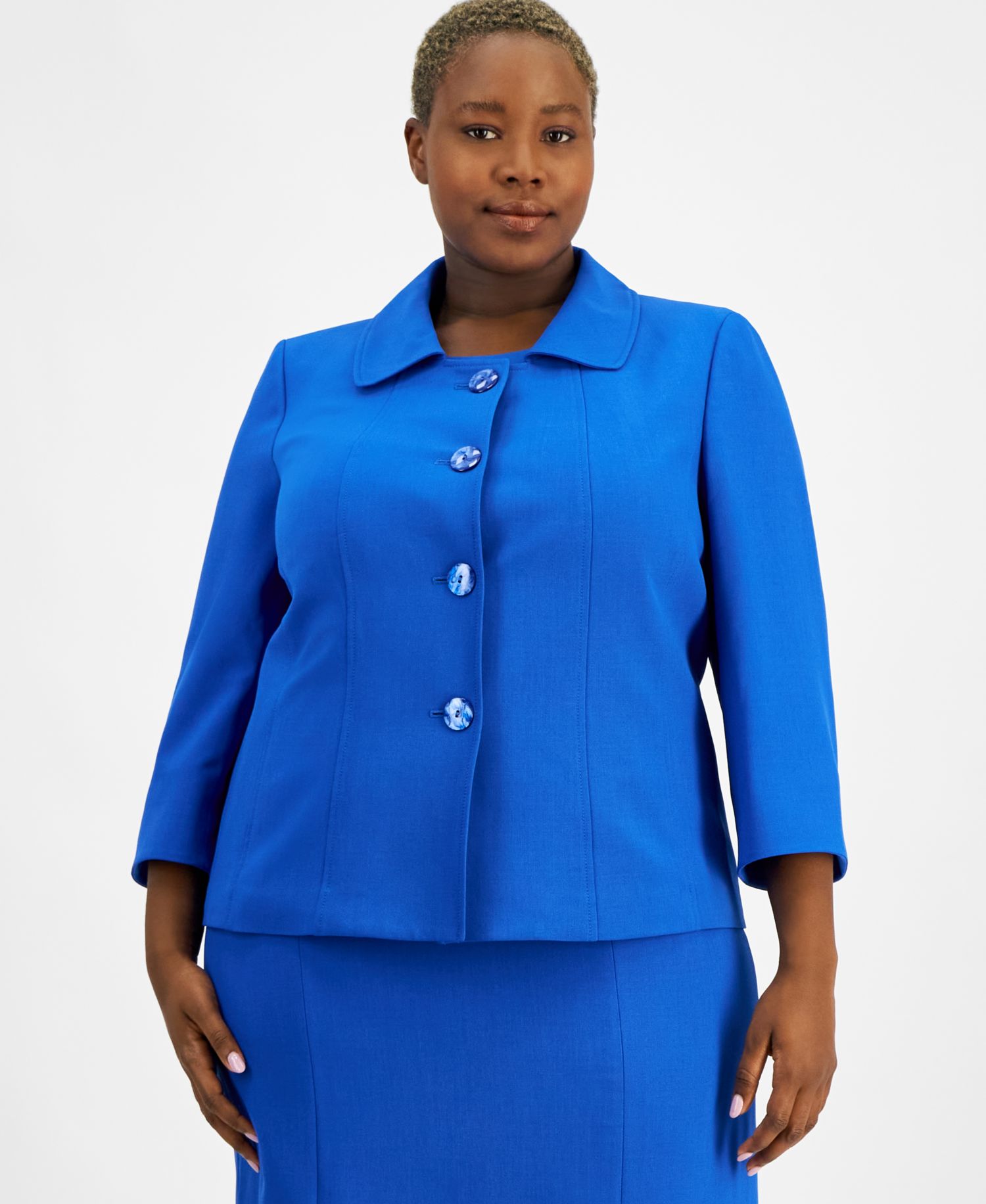 Plus Size Button-Front Boxy Jacket & Sheath 2 Piece Dress Suit
