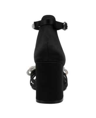 Women's Earaman Block Heel Rhinestone Bow Dress Sandals