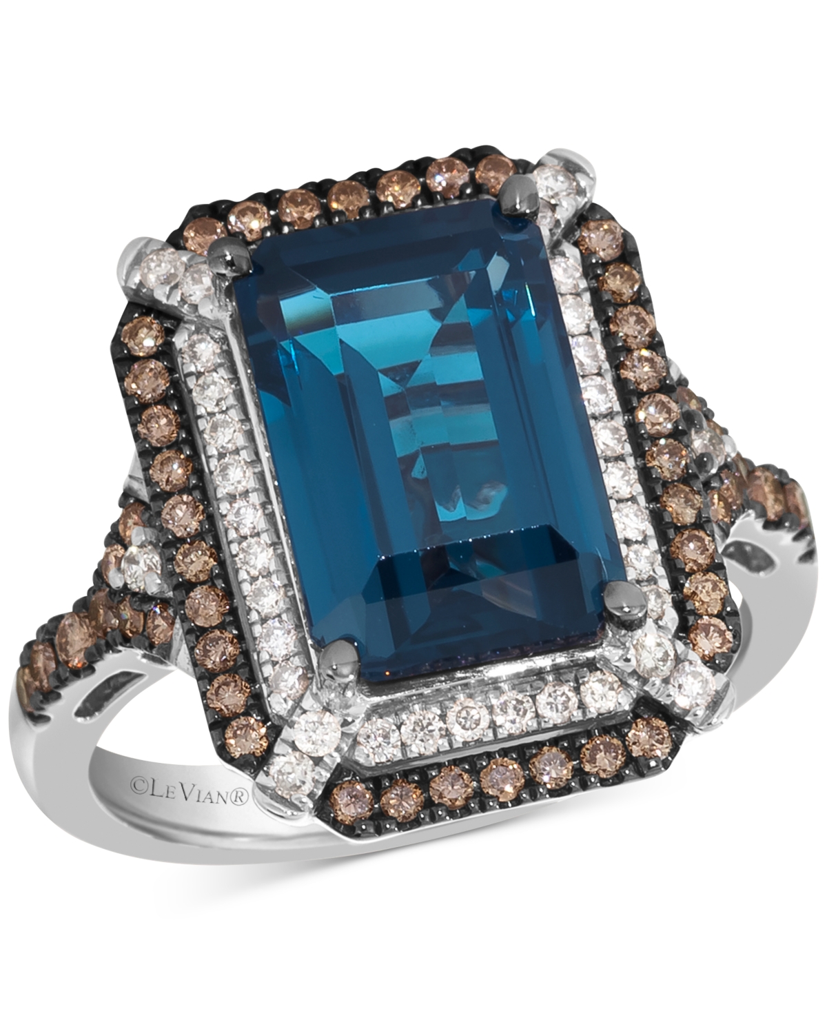 Le Vian Deep Sea Blue Topaz (3-7/8 ct. t.w.) & Diamond (5/8 ct. t.w.) Double Halo Ring in 14k Rose Gold (Also Available in 14Kor 14k Yello