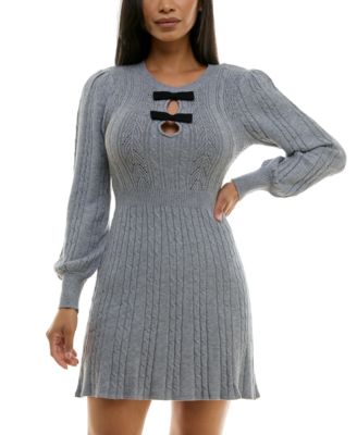 Juniors Bow Trim Keyhole Cable Knit Sweater Dress