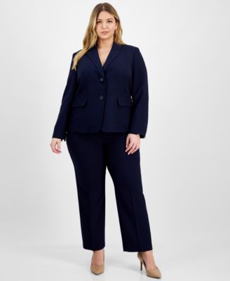 Le Suit - Plus Size Notch-Collar Two-Button Seamed Jacket & Fly-Front Straight-Leg Pants