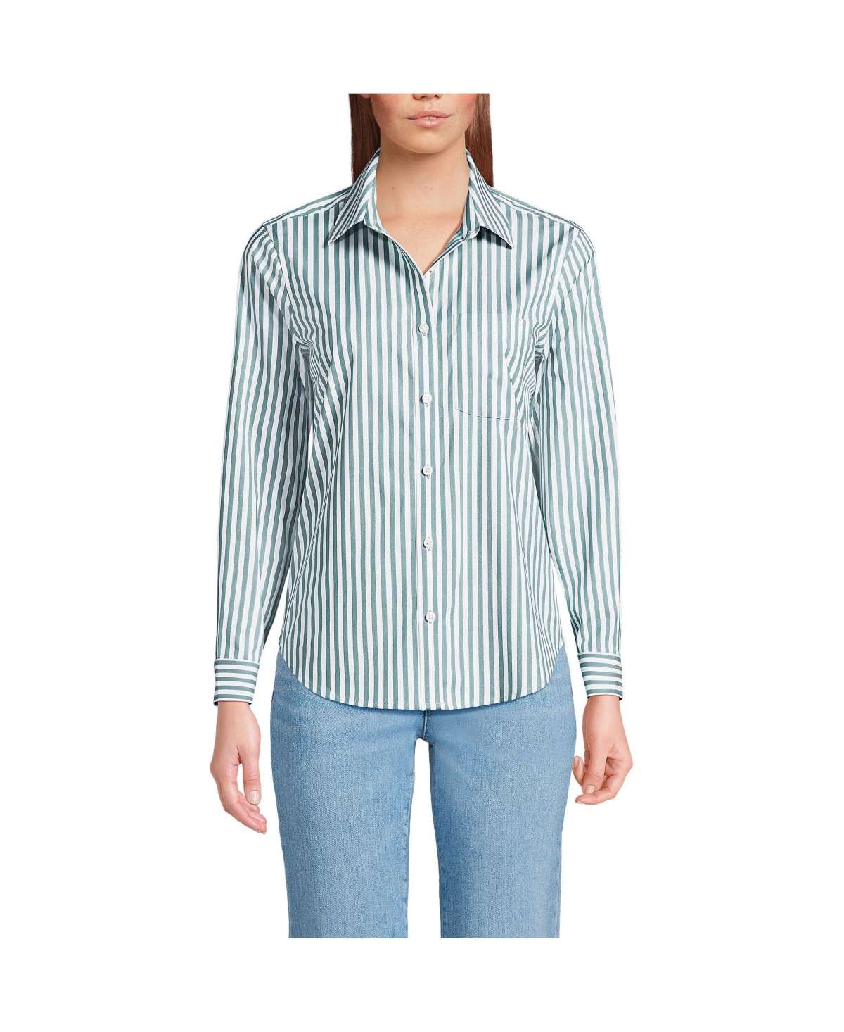 Women's Cooling Button Front Shirt - Washed evergreen stripe