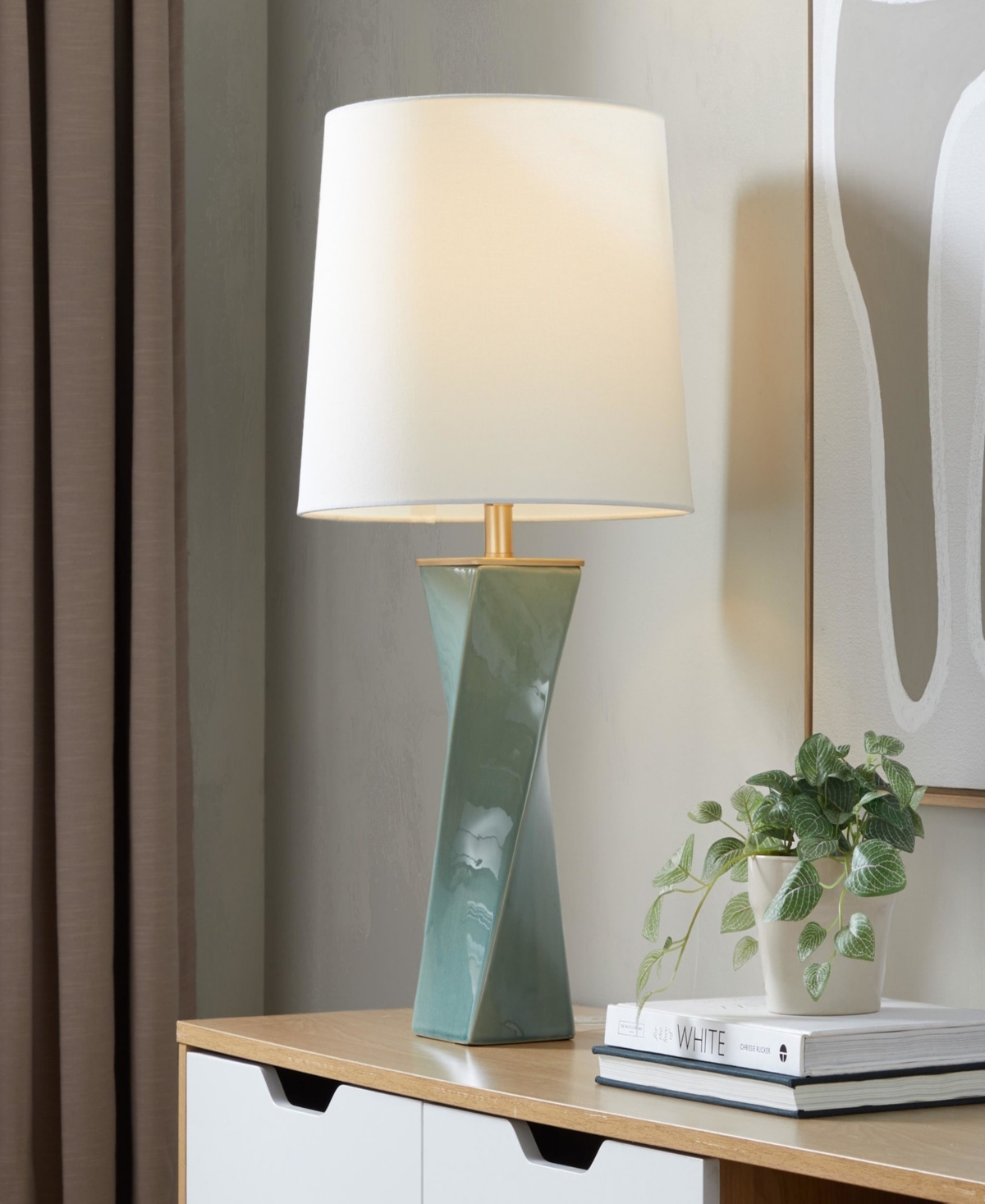 Lumisource 27" Ceramic Grandview Gallery Curvo Square Table Lamp In Sage Green