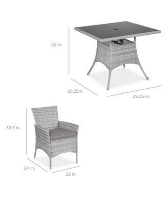 5-Piece Indoor Outdoor Wicker Patio Dining Table Furniture Set w/ Umbrella Cutout, 4 Chairs