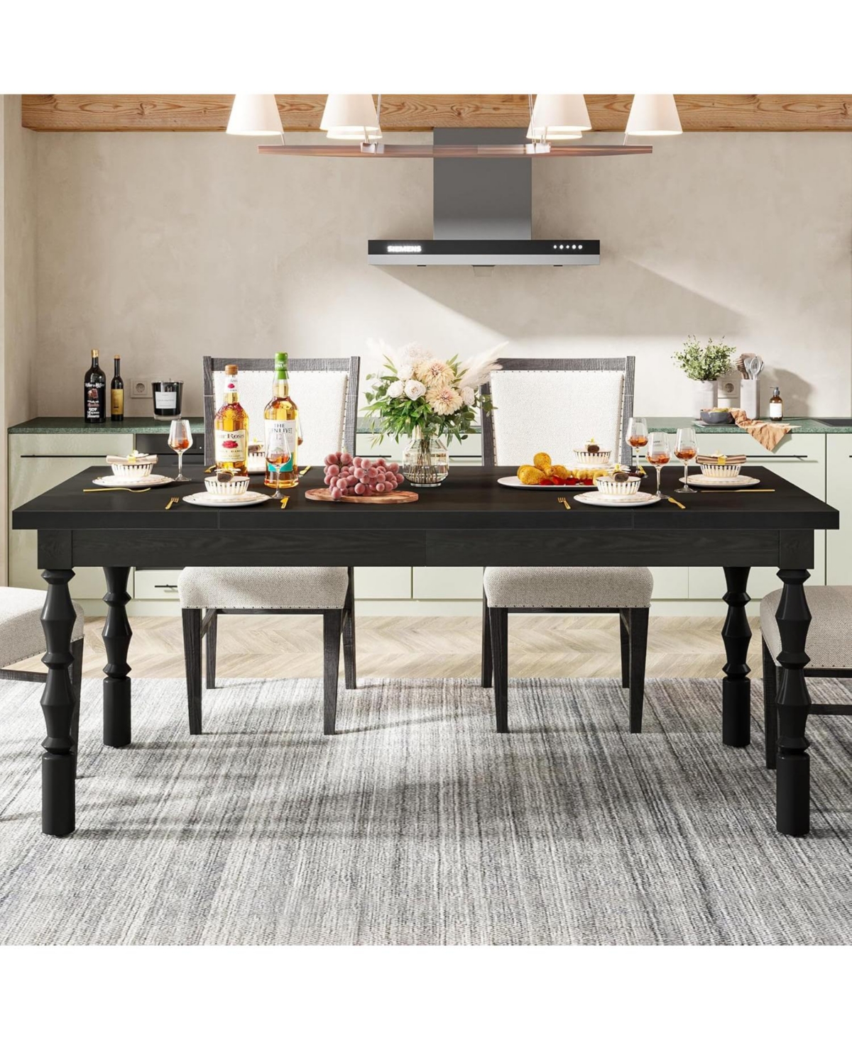 Tribesigns 62” Wood Dining Table for 4-6 People, Farmhouse Rectangle Kitchen Table, Dinner Table Kitchen & Dining Room Furniture with Car
