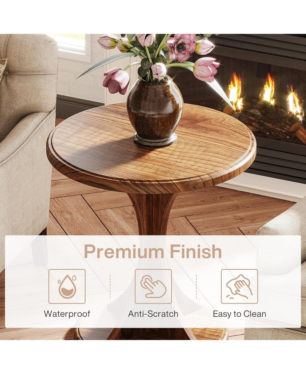 Tribesigns Round End Side Table: Wood Sofa Chair Side Table for Living Room, Mid-Century Bedside Nightstand for Bedroom, Accent Table, Easy Asse