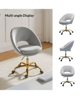 Modern Velvet Office Chair with Adjustable Swivel for Study Vanity