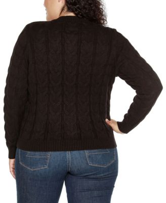 Black Label Plus Size Zip Cable Sweater