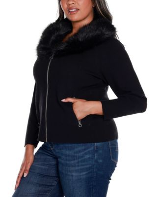 Black Label Plus Size Polyester Collar Short Zip Cardigan Sweater