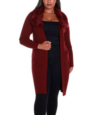 Black Label Plus Size Ribbed Collar Duster Cardigan Sweater