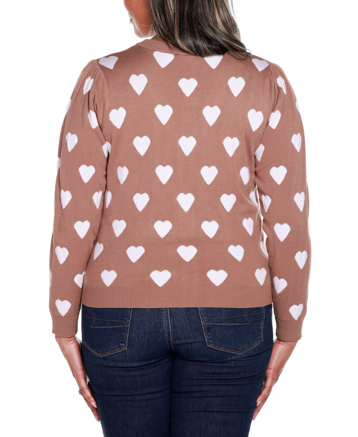 BELLDINI PLUS SIZE HEARTS JACQUARD CARDIGAN SWEATER 