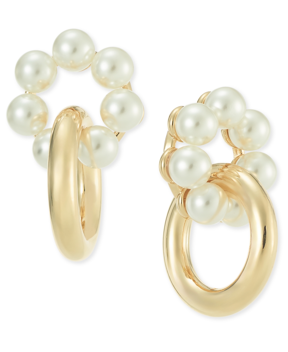 ON 34TH GOLD-TONE & IMITATION PEARL LINKED RING DROP EARRINGS, CREATED FOR MACY'S 