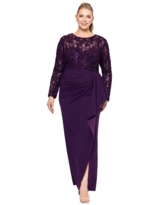 XSCAPE - Plus Size Lace-Bodice Ruffled-Skirt Gown