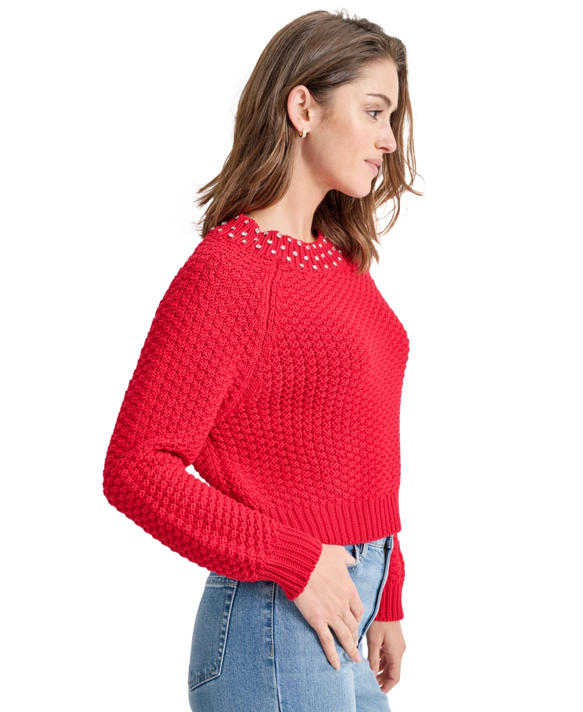 DKNY JEANS PETITE EMBELLISHED MOCK-NECK SWEATER 