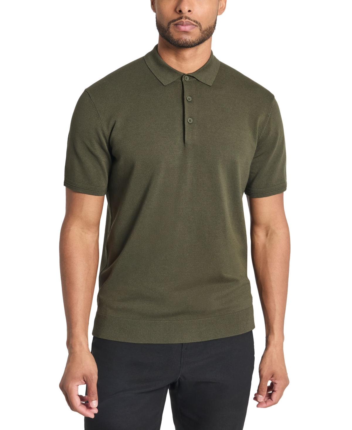 Kennth Cole Men's Slim-Fit 4-Way Stretch Sweater-Knit Polo Shirt - Dark Green