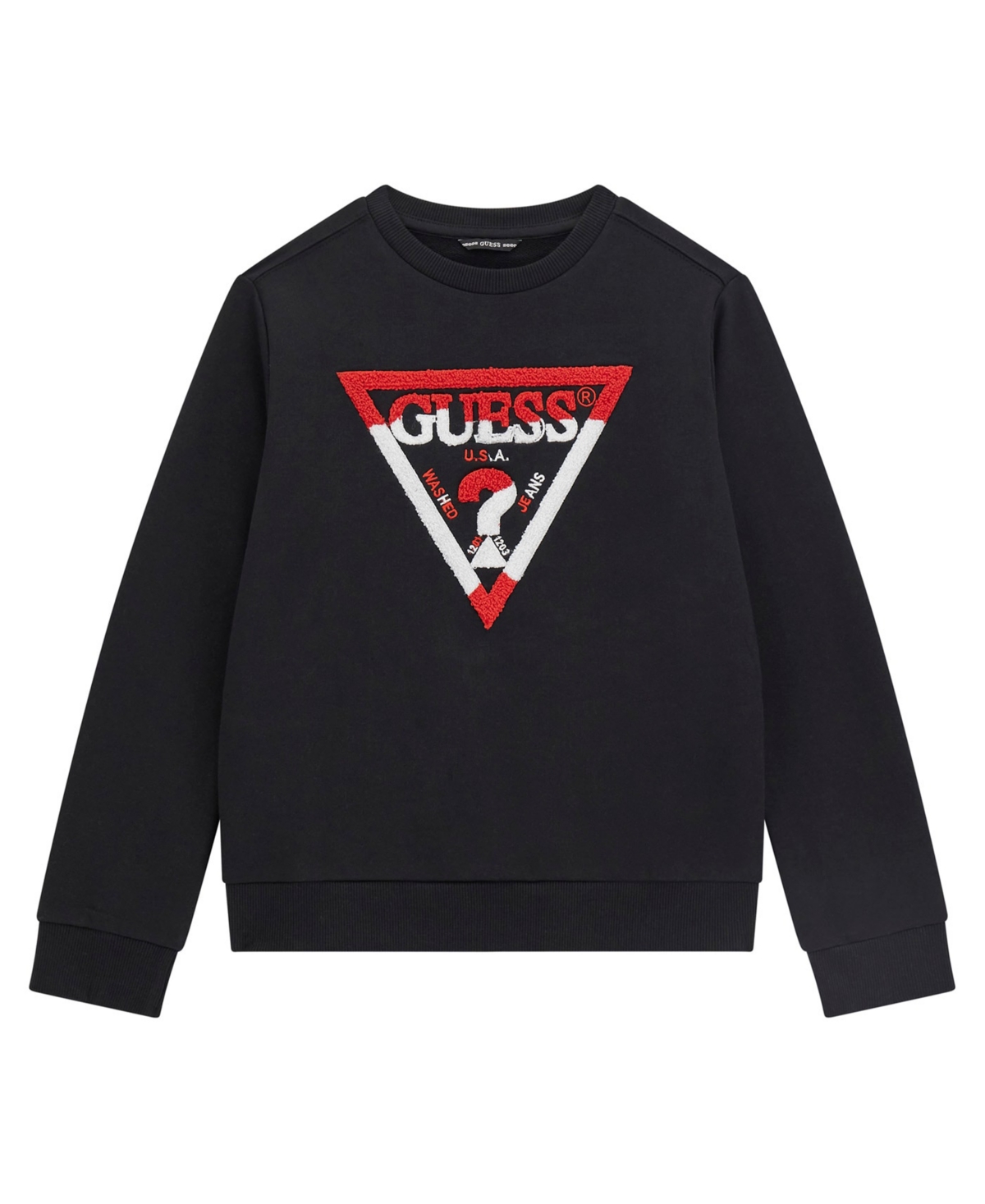 Guess Big Boy Crewneck With Flocked Triangle Logo Sweatshirt In Black