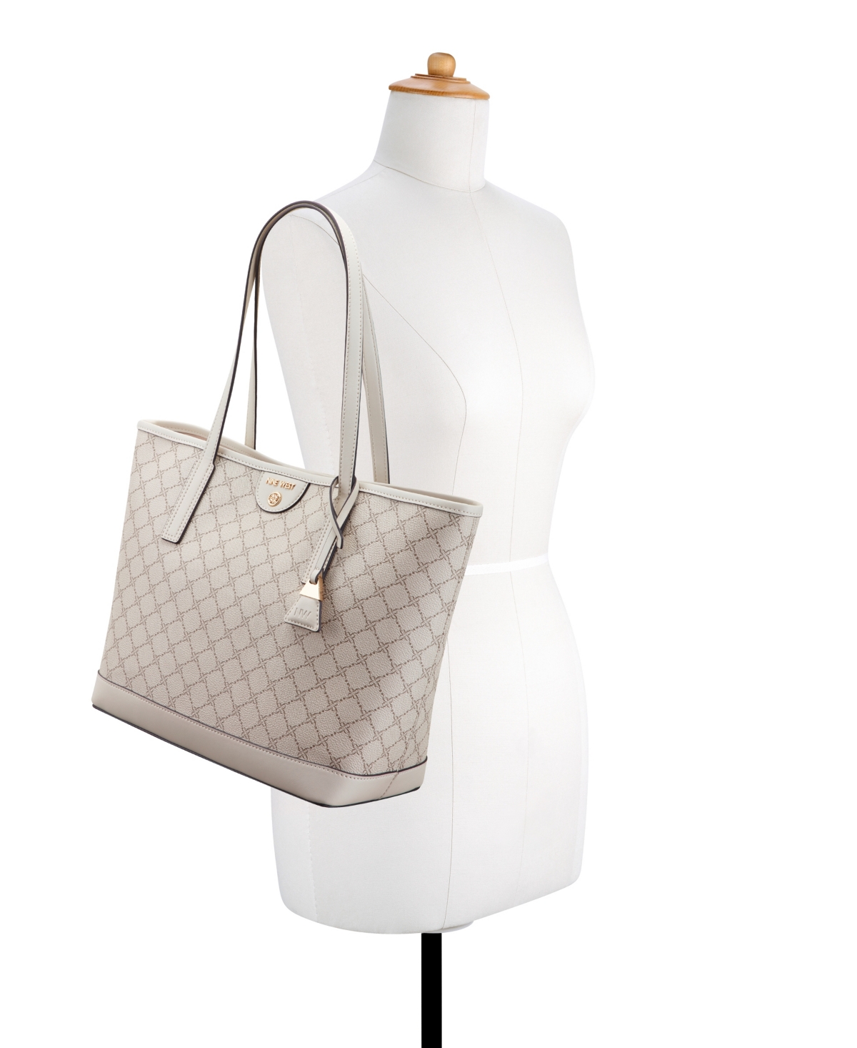 Nine West Teagan 2 In 1 Tote Bag In Mushroom Logo Milk