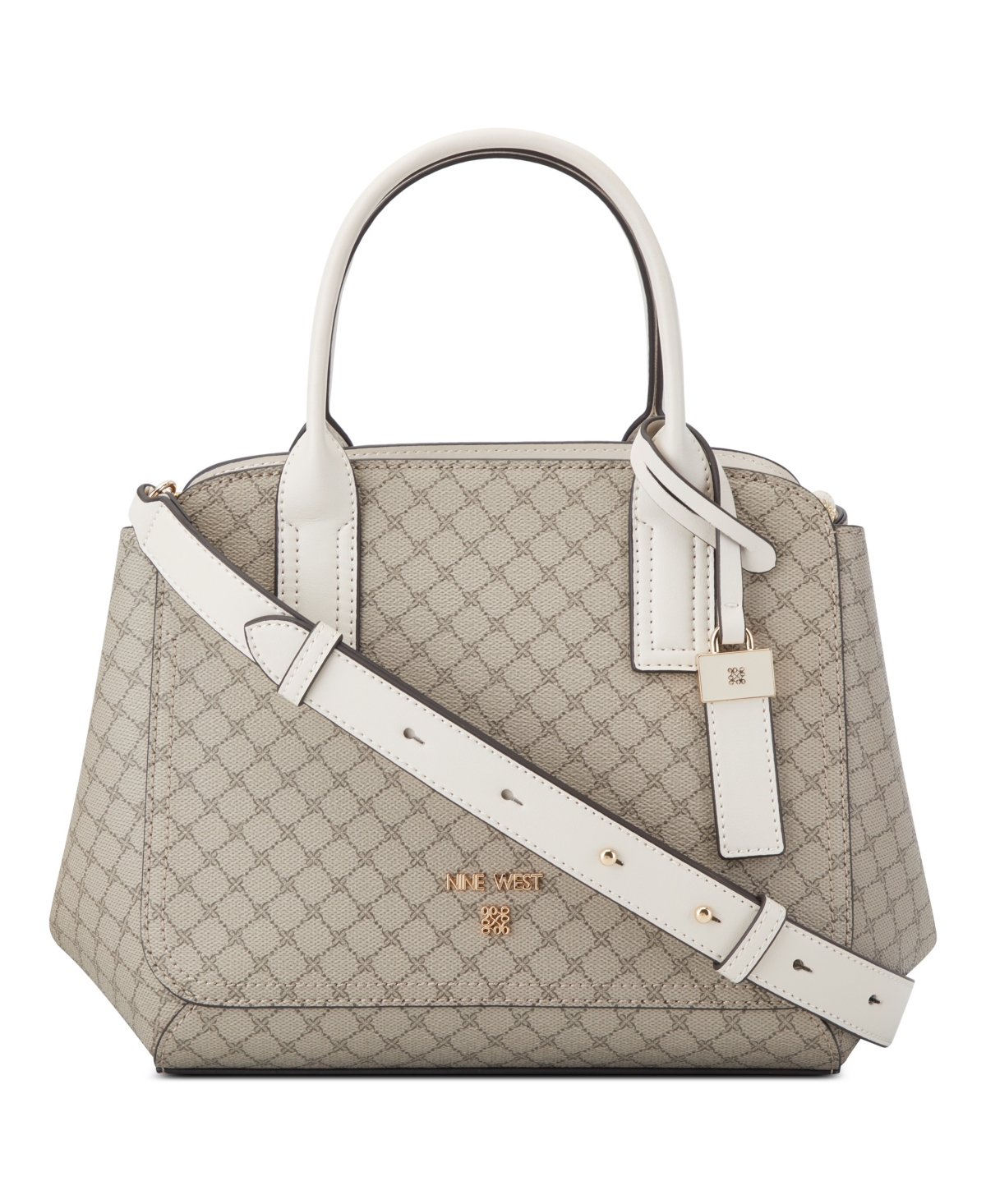 Nine West Morden Large Satchel Bag In Beige Logo Milk