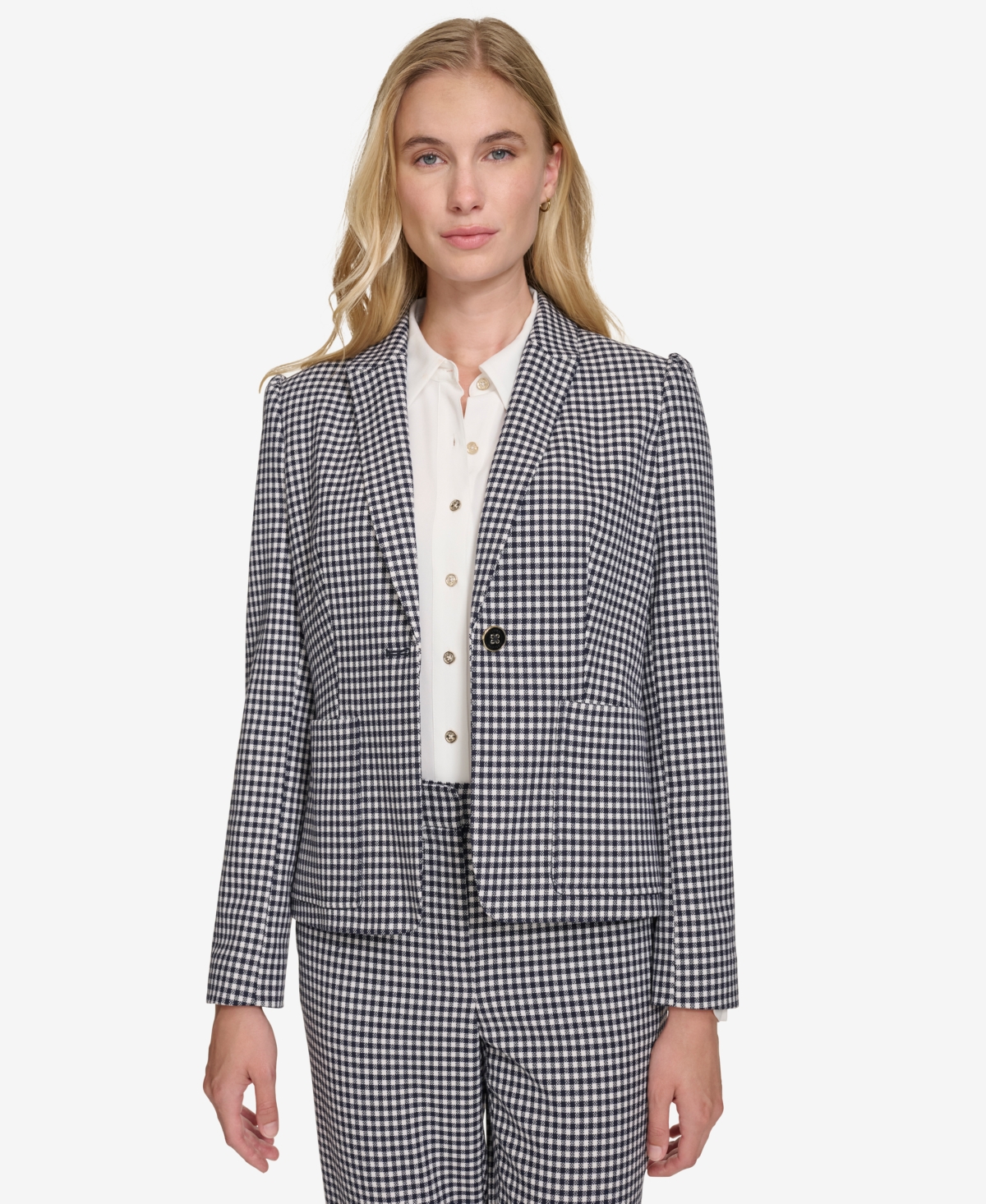 Tommy Hilfiger Women's Gingham Puff-Sleeve Blazer -ivr